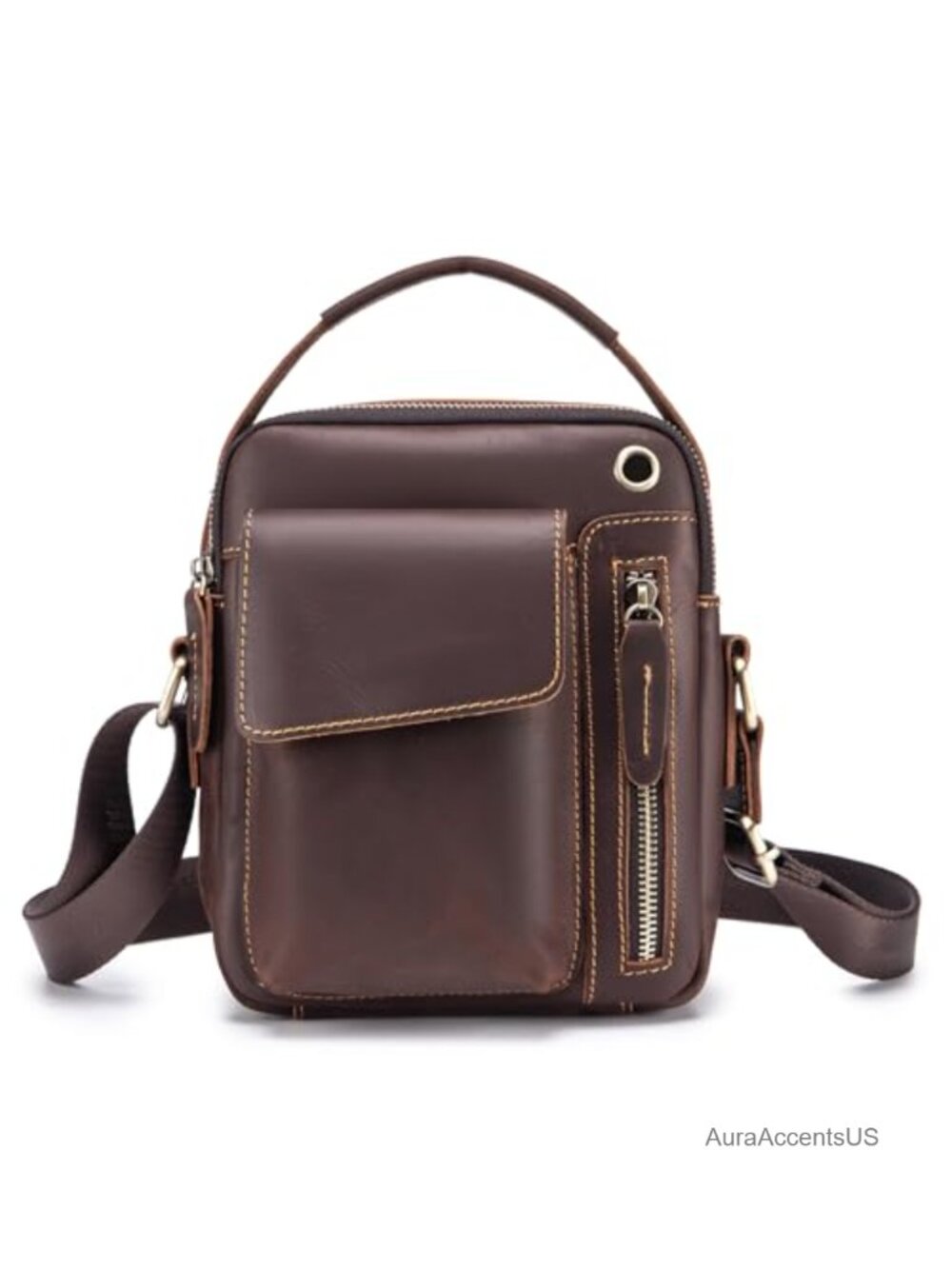 Genuine Crazy Horse Cowhide Leather Sling Crossbody Messenger Bag for Men